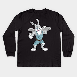 Rabbit as mechanic with wrench Kids Long Sleeve T-Shirt